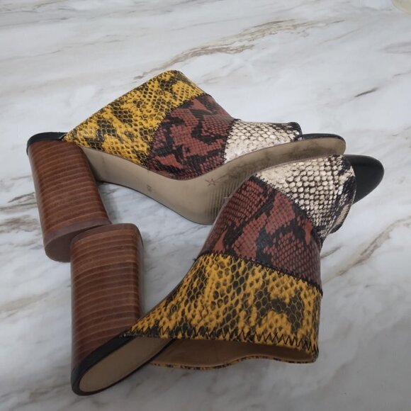 Gibson Latimer | Snakeskin  Leather Chunky Heels Peep Toe Mule Slide | Size 8.5 - Picture 4 of 9